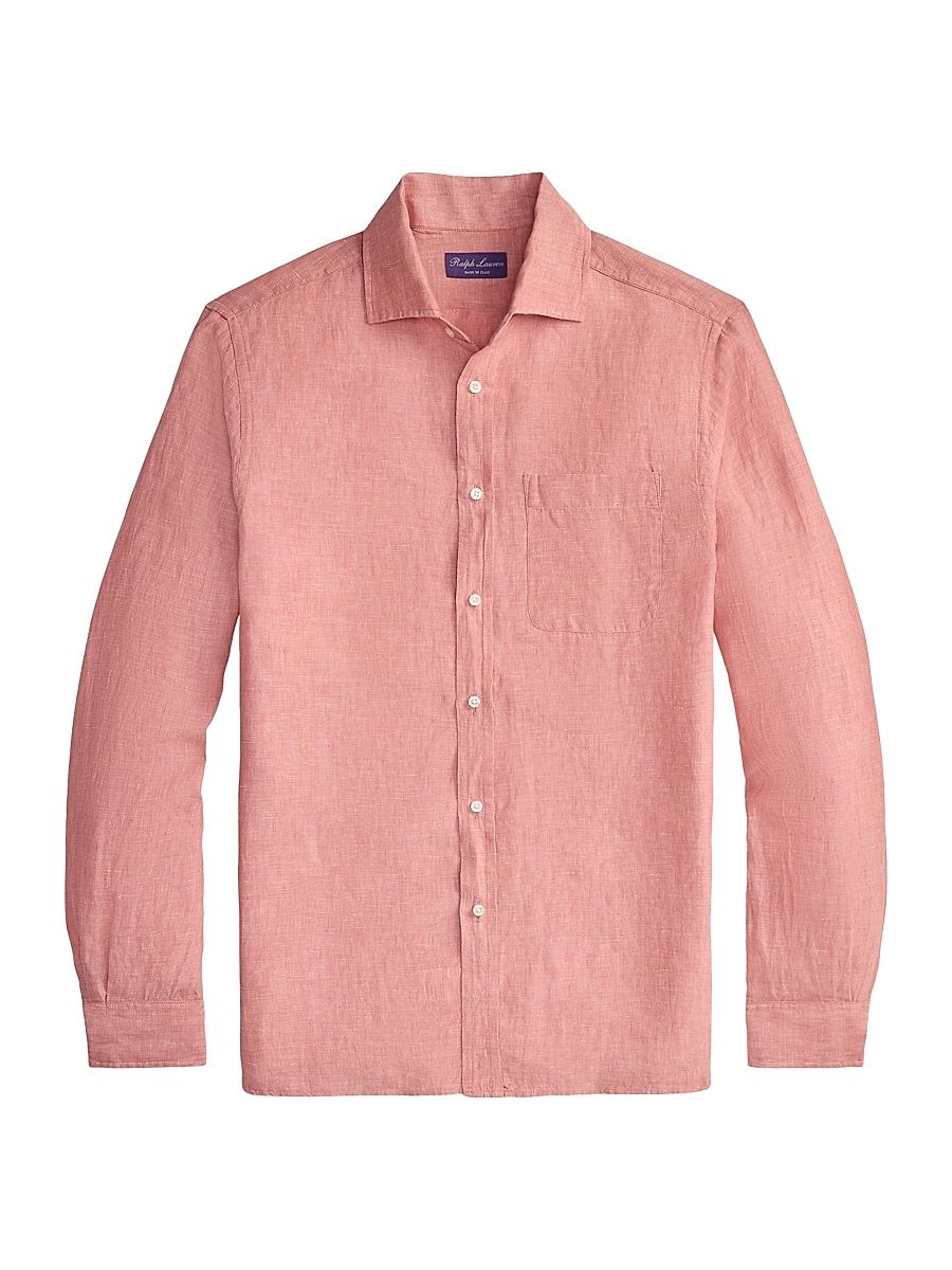 Men's Linen Chambray Button-Front Shirt - Raspberry - Size Small