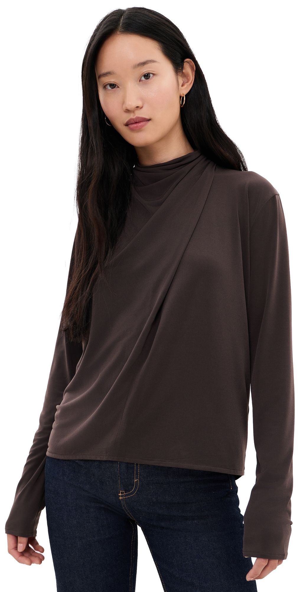 Vince Draped Cowl Blouse Smoked Truffle XS