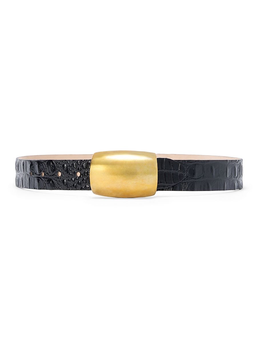 L'AGENCE Women's Milou Croc-Embossed Leather Belt - Black And Gold - Size Large