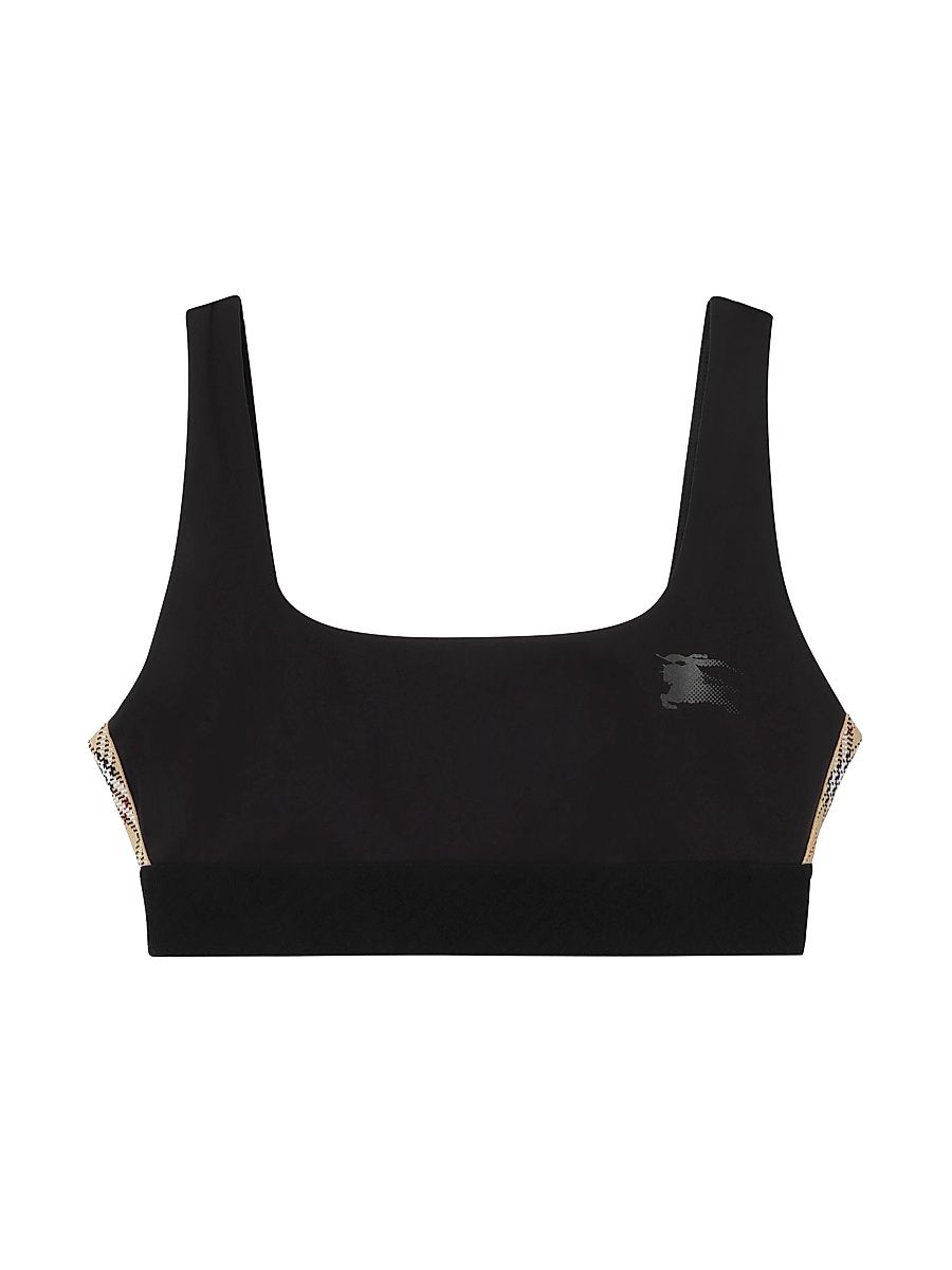 Women's Alana Stretch Nylon Check Trim Bra Top - Black - Size Large