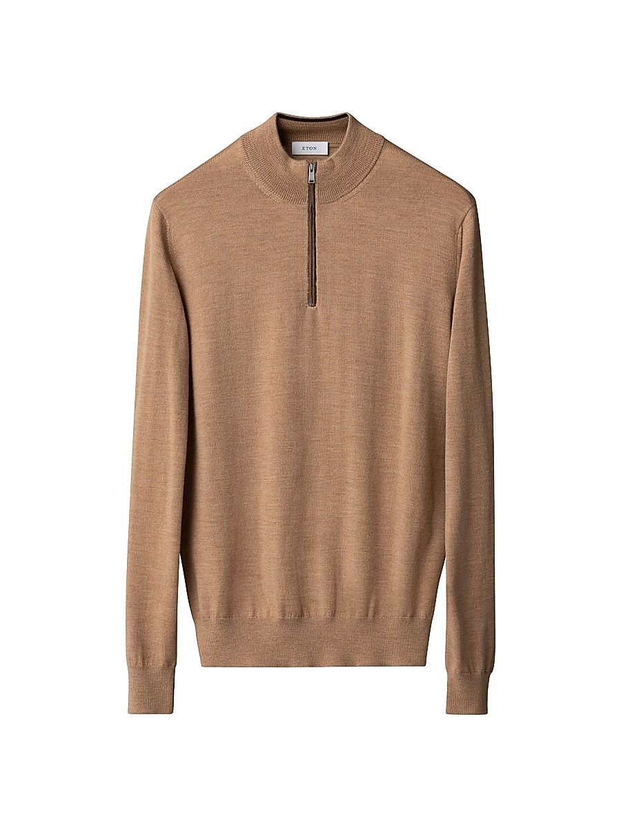 Men's Merino Wool Quarter-Zip Sweater - Brown - Size XXL