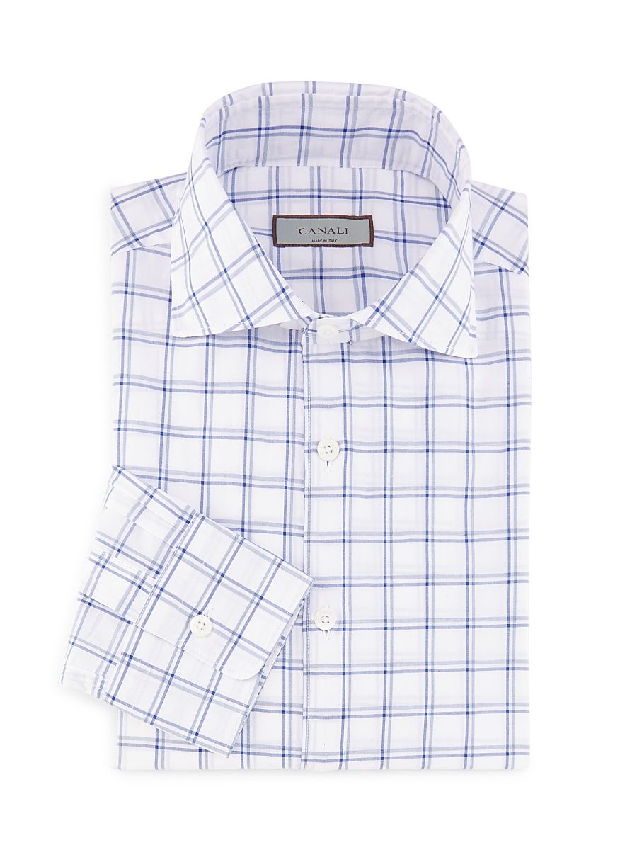 Men's Plaid Cotton Sport Shirt - Blue - Size Medium