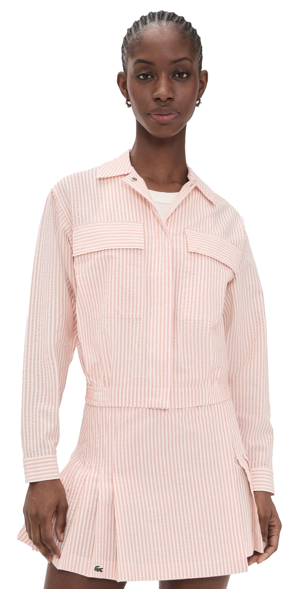 Lacoste Women's Seersucker Light Jacket Flour/Miami Orange 2