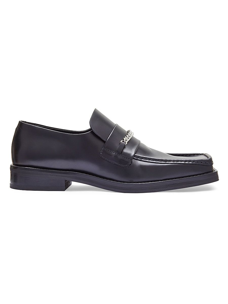 Men's Square-Toe Leather Loafers - Black - Size 12