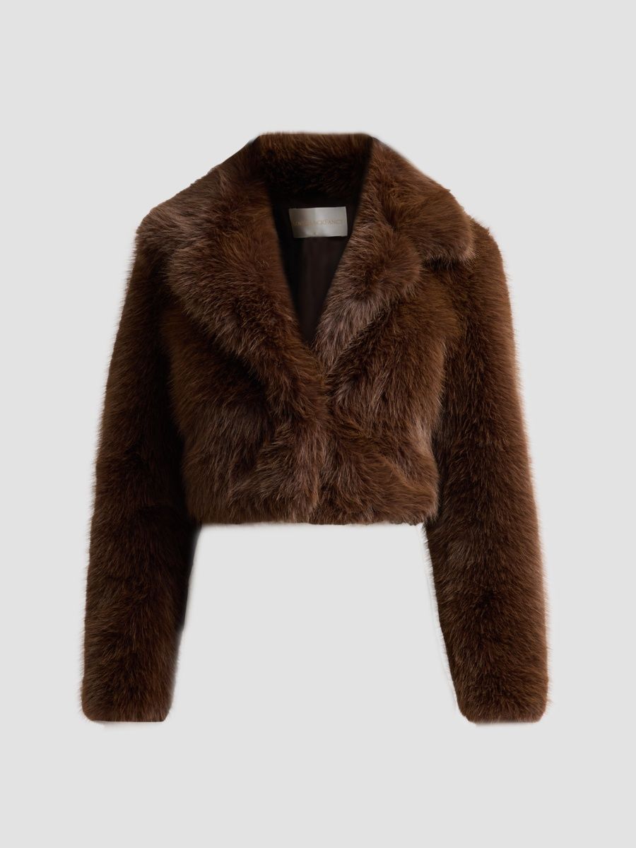 LoveShackFancy Women's Stroma Faux Fur Crop Jacket - Brownstone - Size Medium