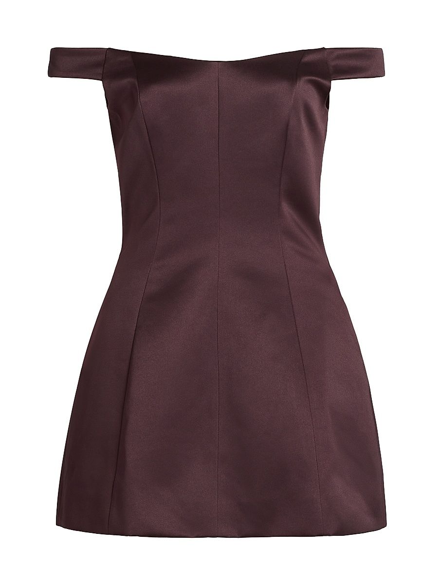 Women's Lima Satin Off-The-Shoulder Minidress - Dark Plum - Size 8