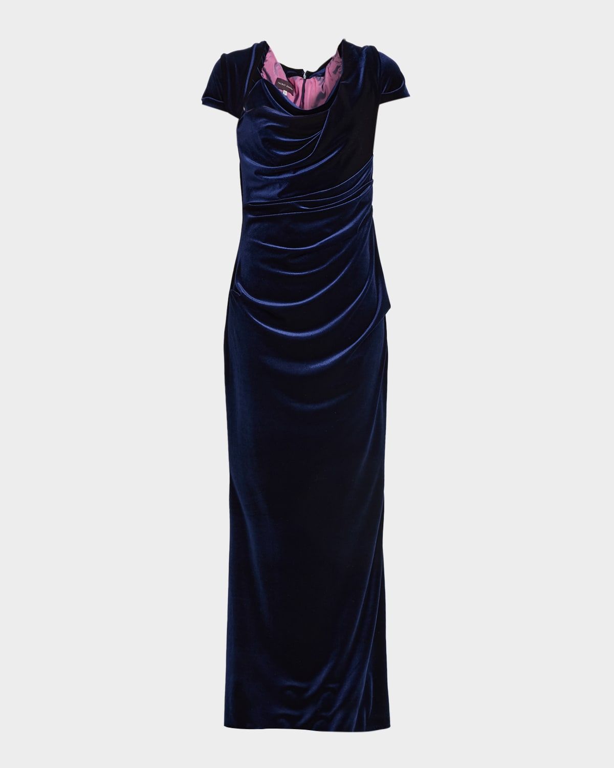 Draped Velvet Cap-Sleeve Gown
