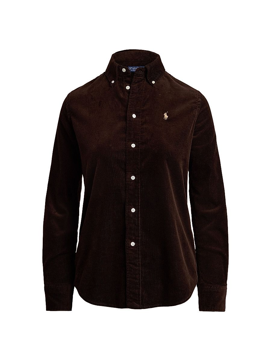 Women's Stretch Slim-Fit Cotton Corduroy Shirt - Dark Beech - Size 8