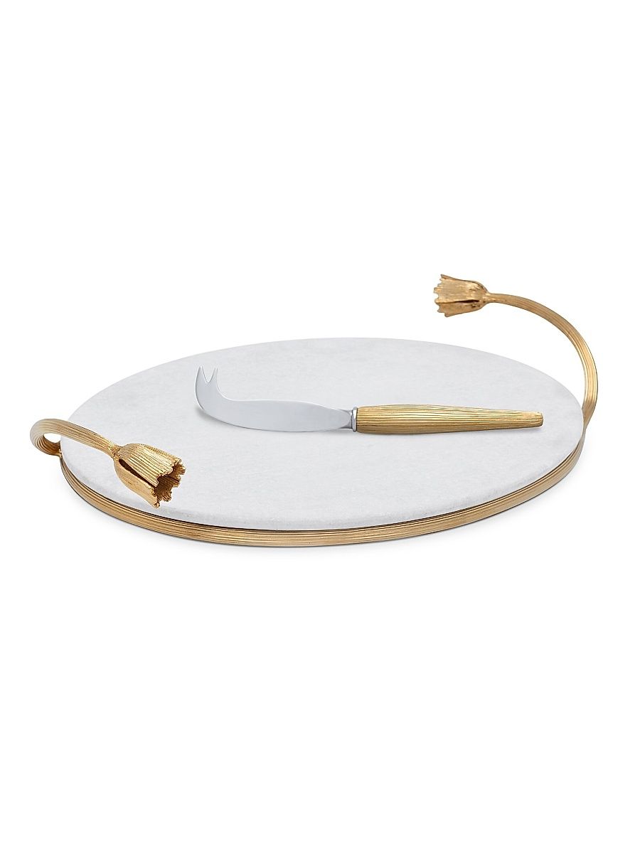 Deco Leaves Cheese and Knife Marble Set