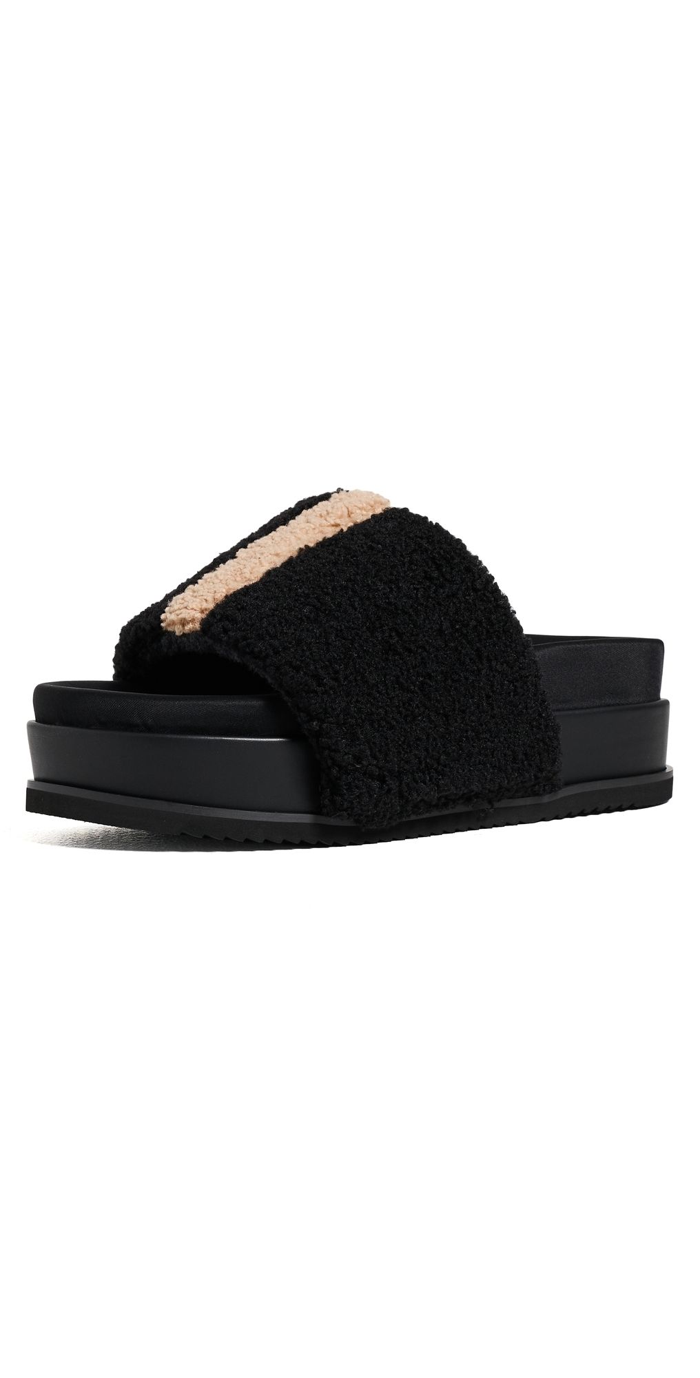 ROAM Fuzzy Stripe Stacked Sandals Black/Beige 10