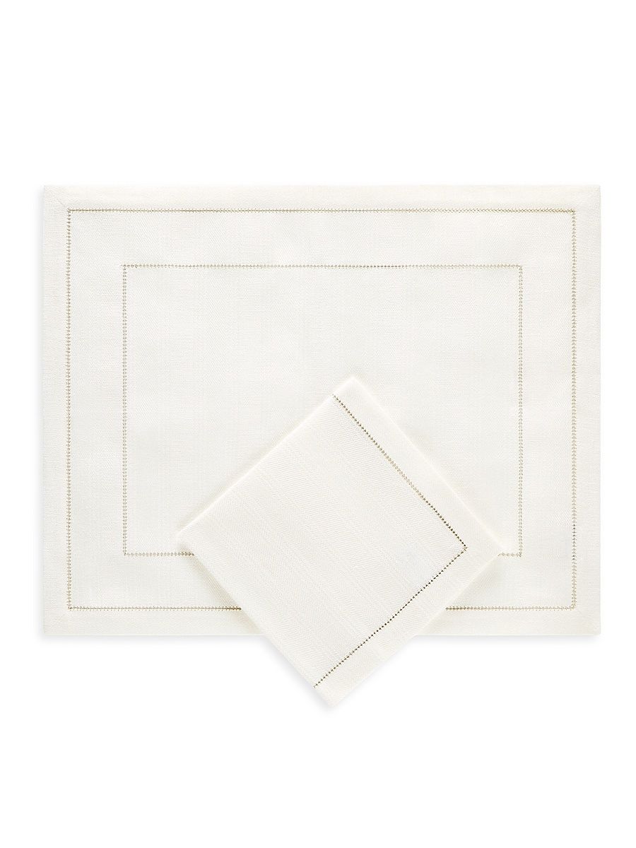 Placemat and Napkin Set in Striped Linen - White