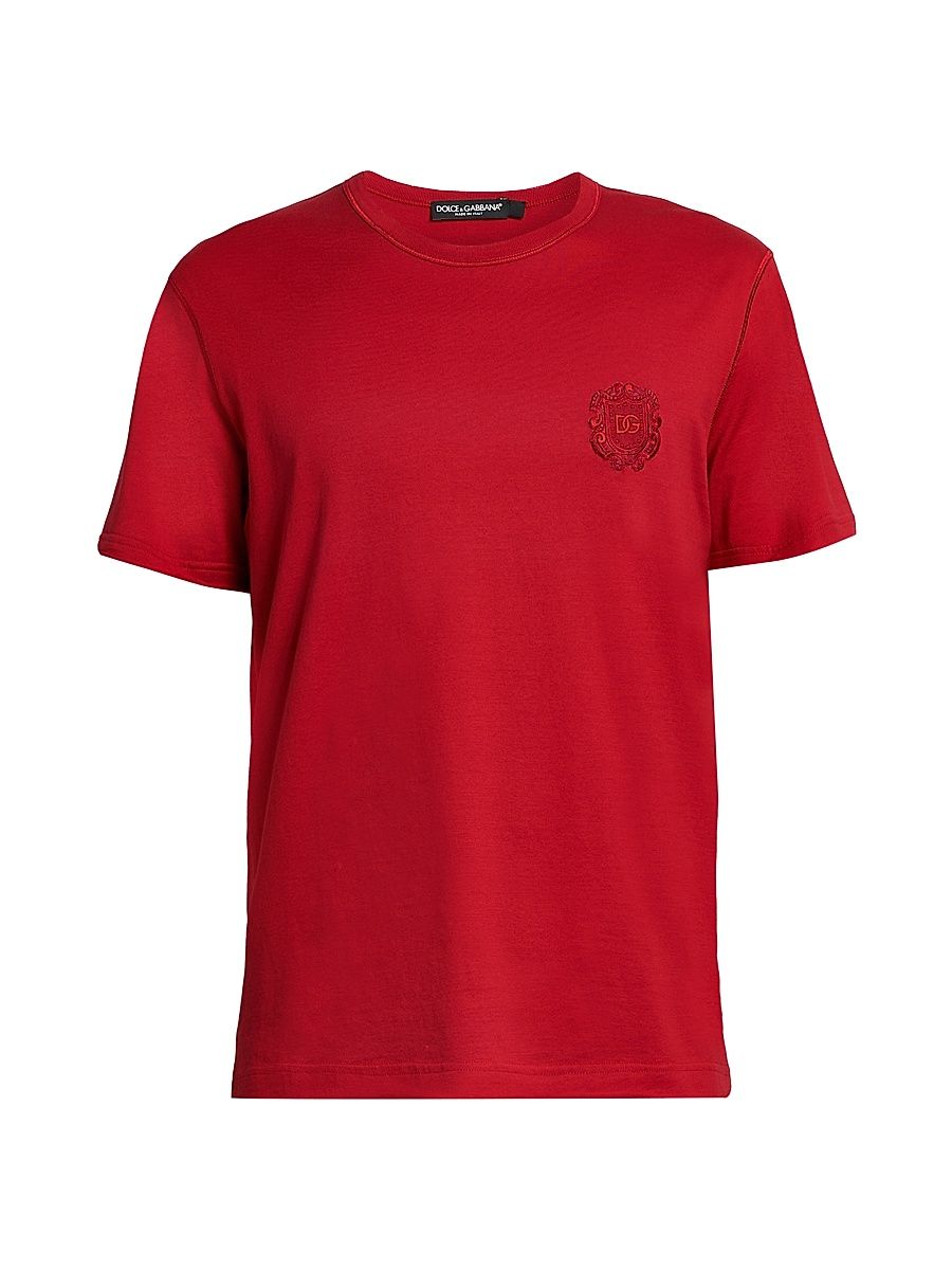 Men's Logo Patch Cotton Crewneck T-Shirt - Rosso Brillante - Size 46