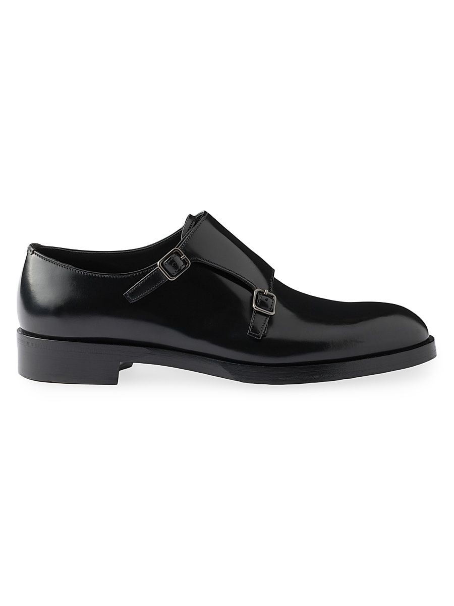 Men's Brushed Leather Double Monk Strap Shoes - Black - Size 11.5