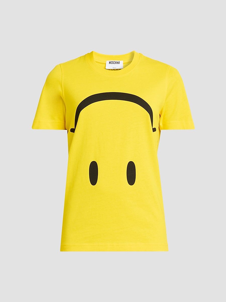 Women's Upside-Down Smiley Cotton T-Shirt - Multi Yellow - Size XL