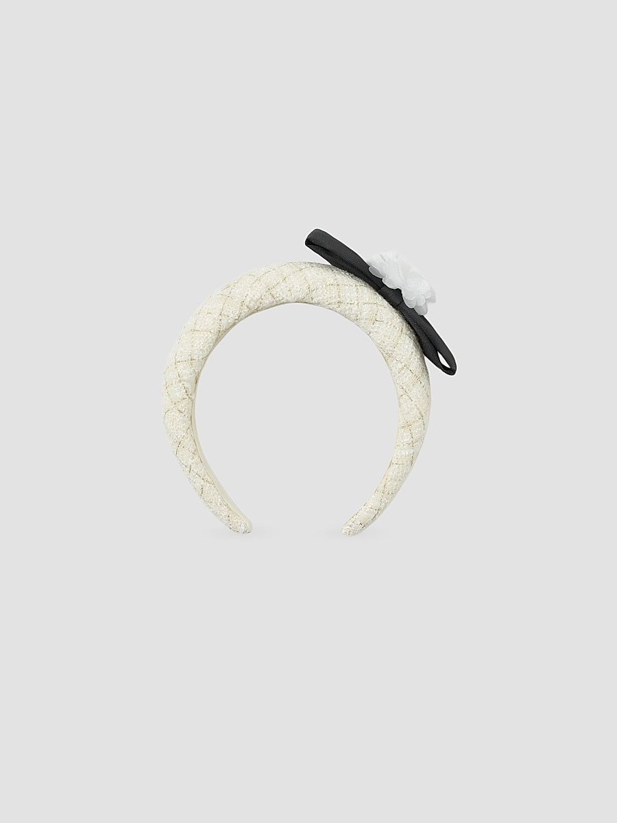 Little Girl's Bouclé Flower Bow Headband - Cream