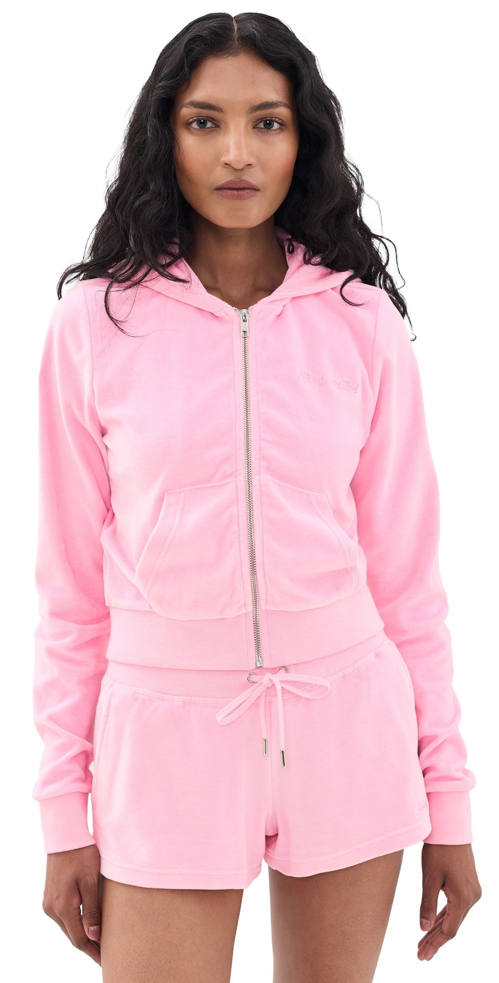 Sporty & Rich Signature Logo Krystal Zip Hoodie Laffy Crystal XS
