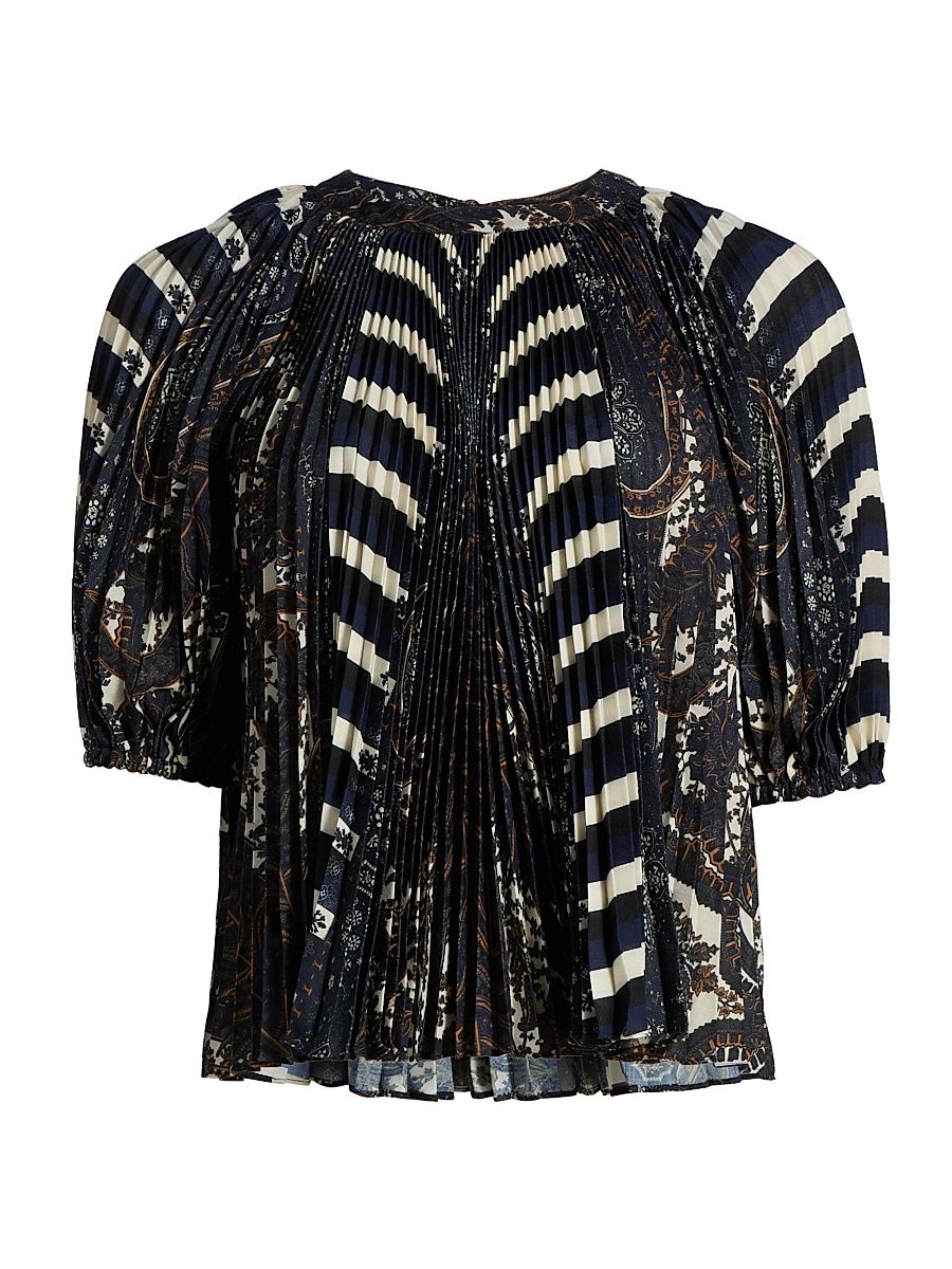 Women's Dafne Printed Pleated Short-Sleeve Blouse - Eclipse - Size 2