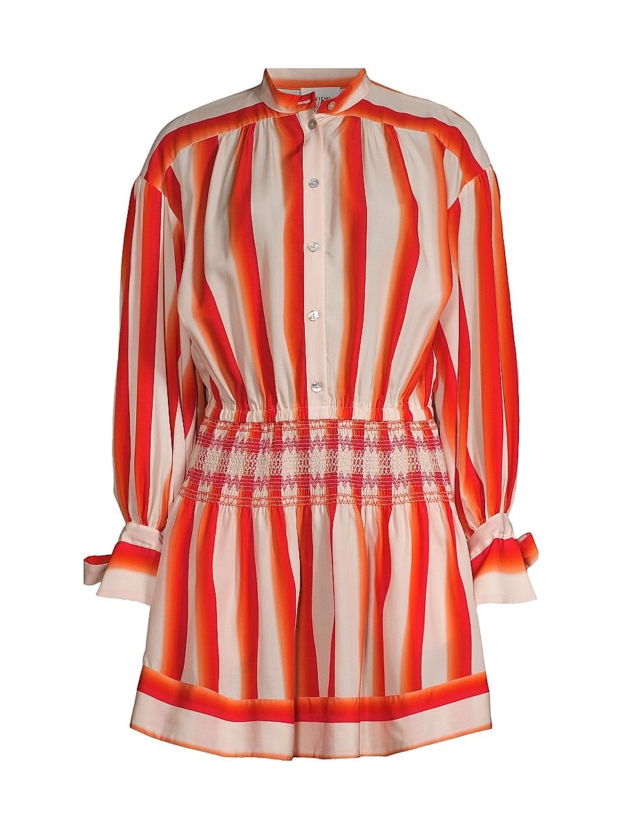 Women's Striped Mini Shirtdress - Persimmon Ombre Stripe - Size Large