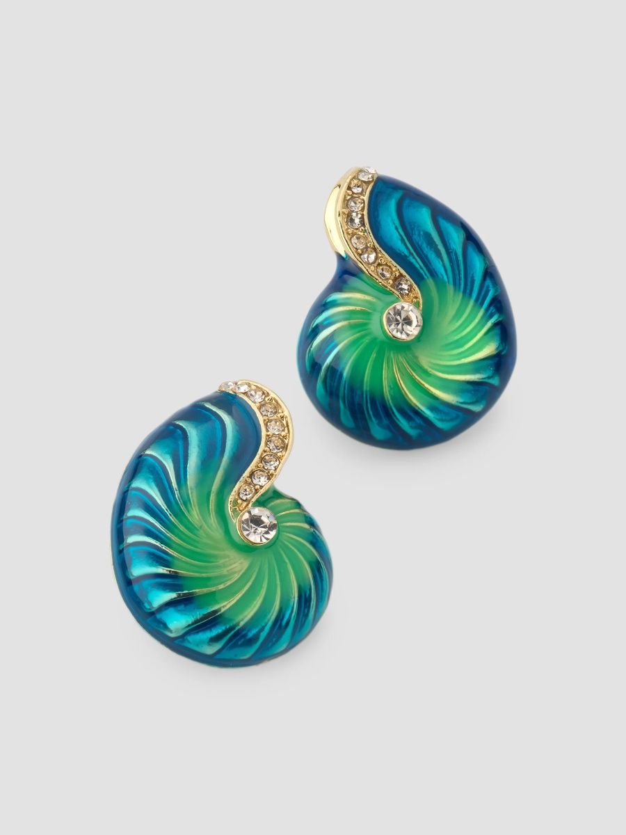 Kenneth Jay Lane Women's 18K-Gold-Plated, Enamel & Rhinestone Shell Stud Earrings - Lapis Blue
