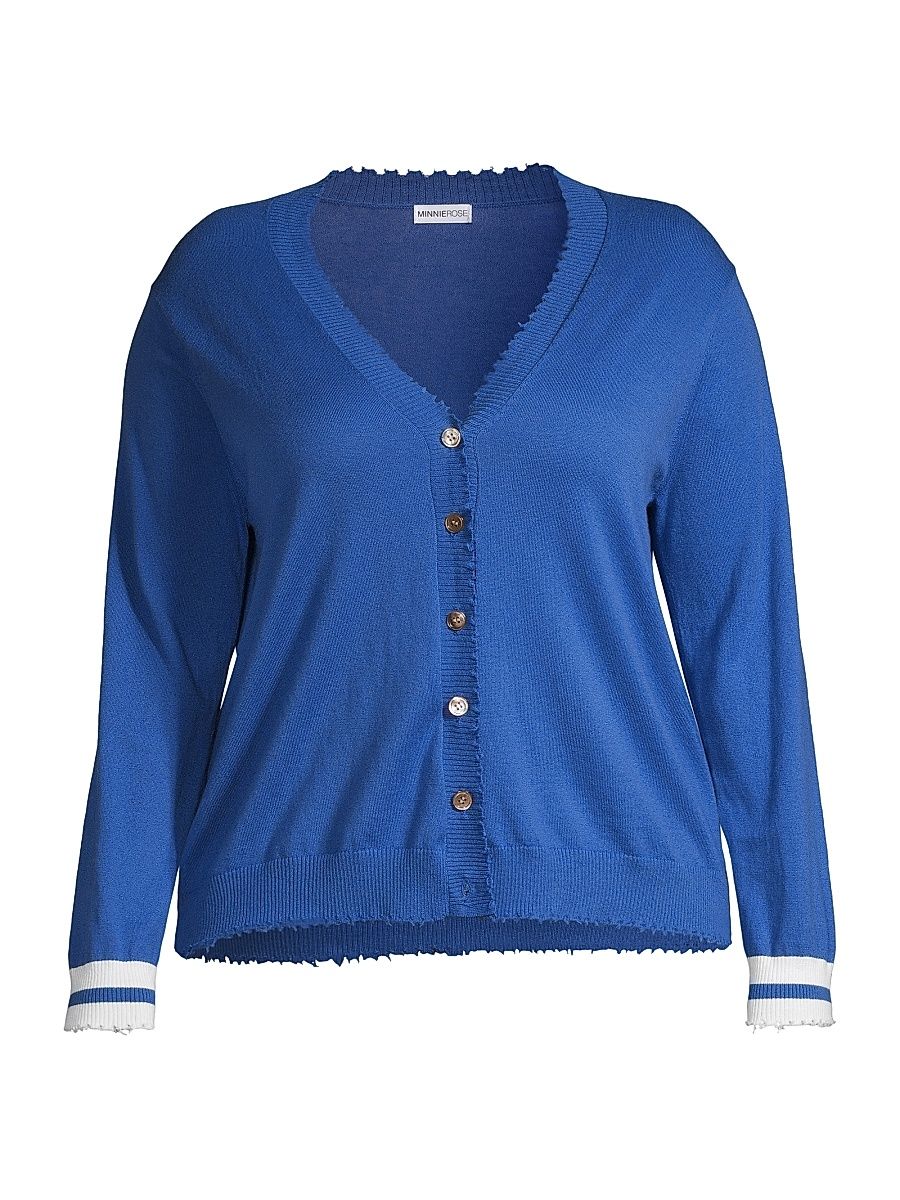 Women's Knit Striped-Cuff Cardigan - Blue - Size 22