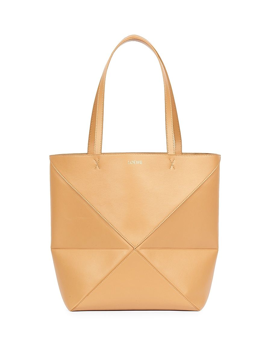 Women's Puzzle Fold Medium Leather Tote Bag - Sand