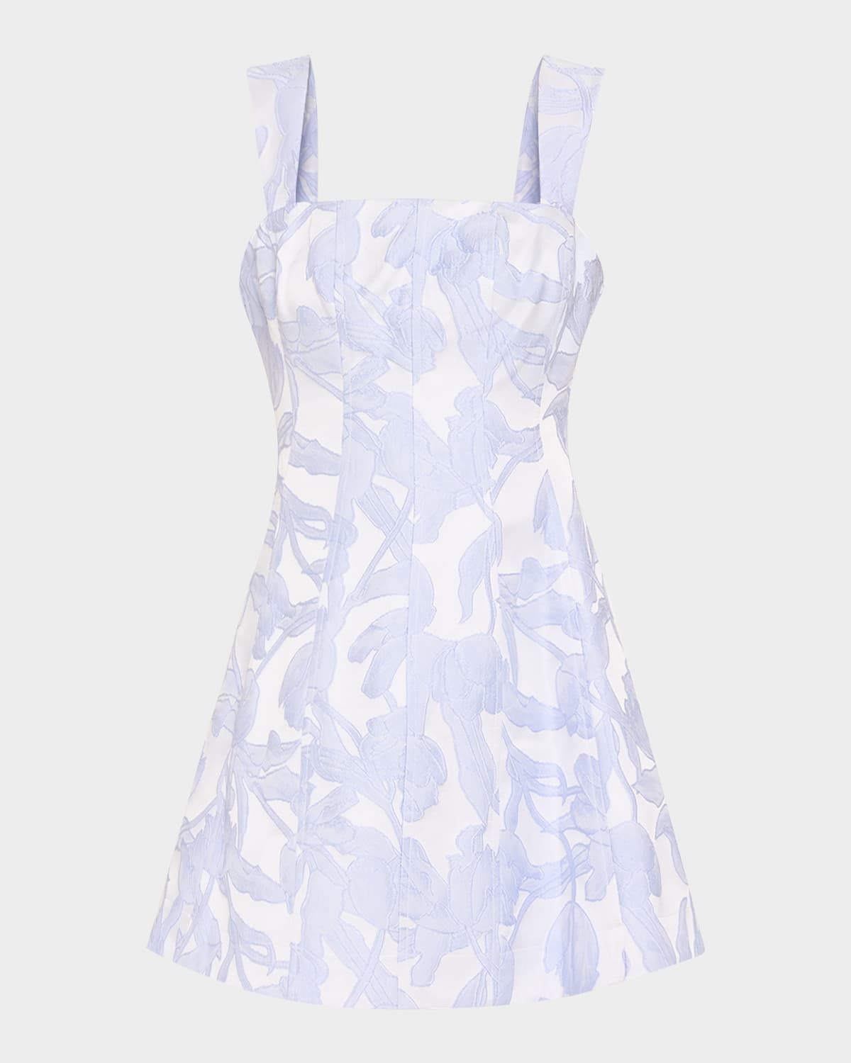 Square-Neck Floral Jacquard Mini Dress