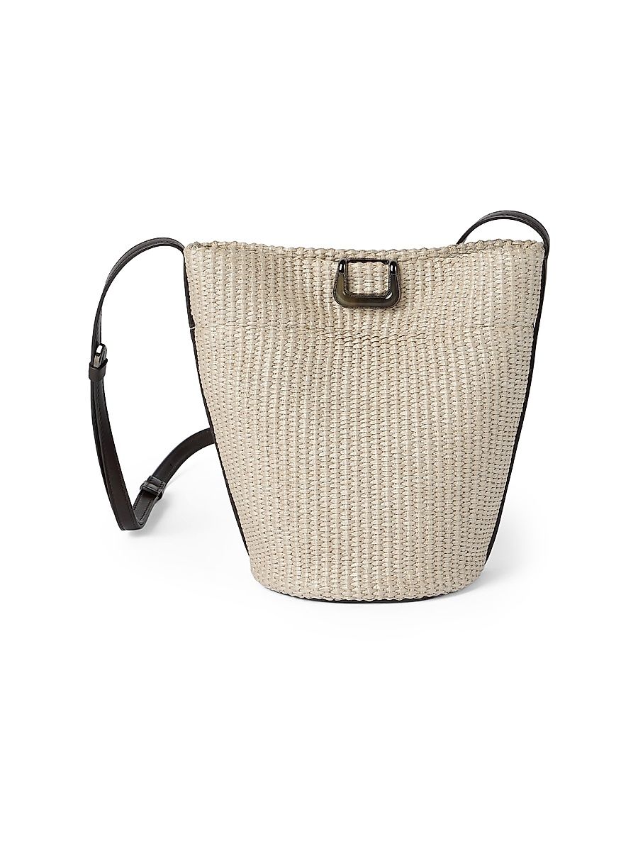 Women's Sartorial Small Bucket Bag In Techno Raffia - Beige