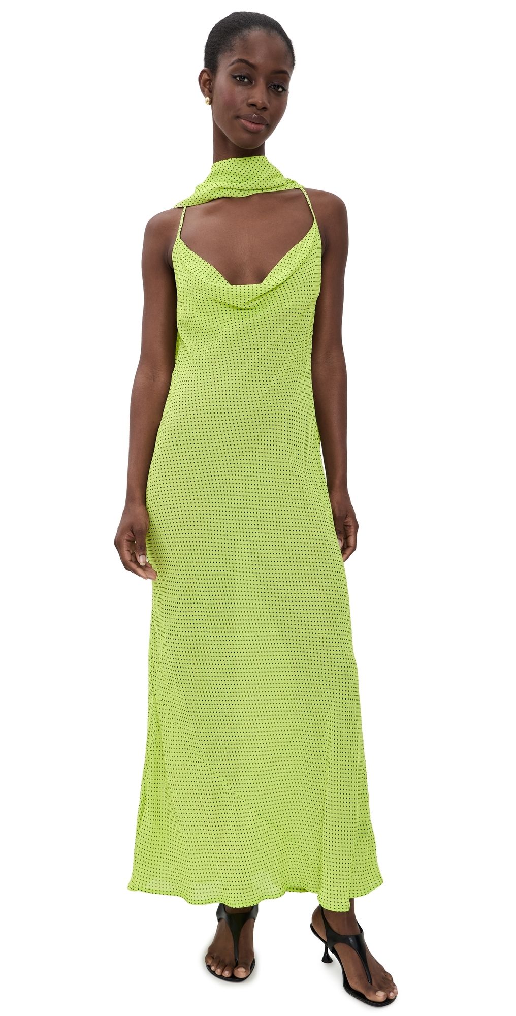 AFRM Cheryl Dress Lime Pin Dot XS