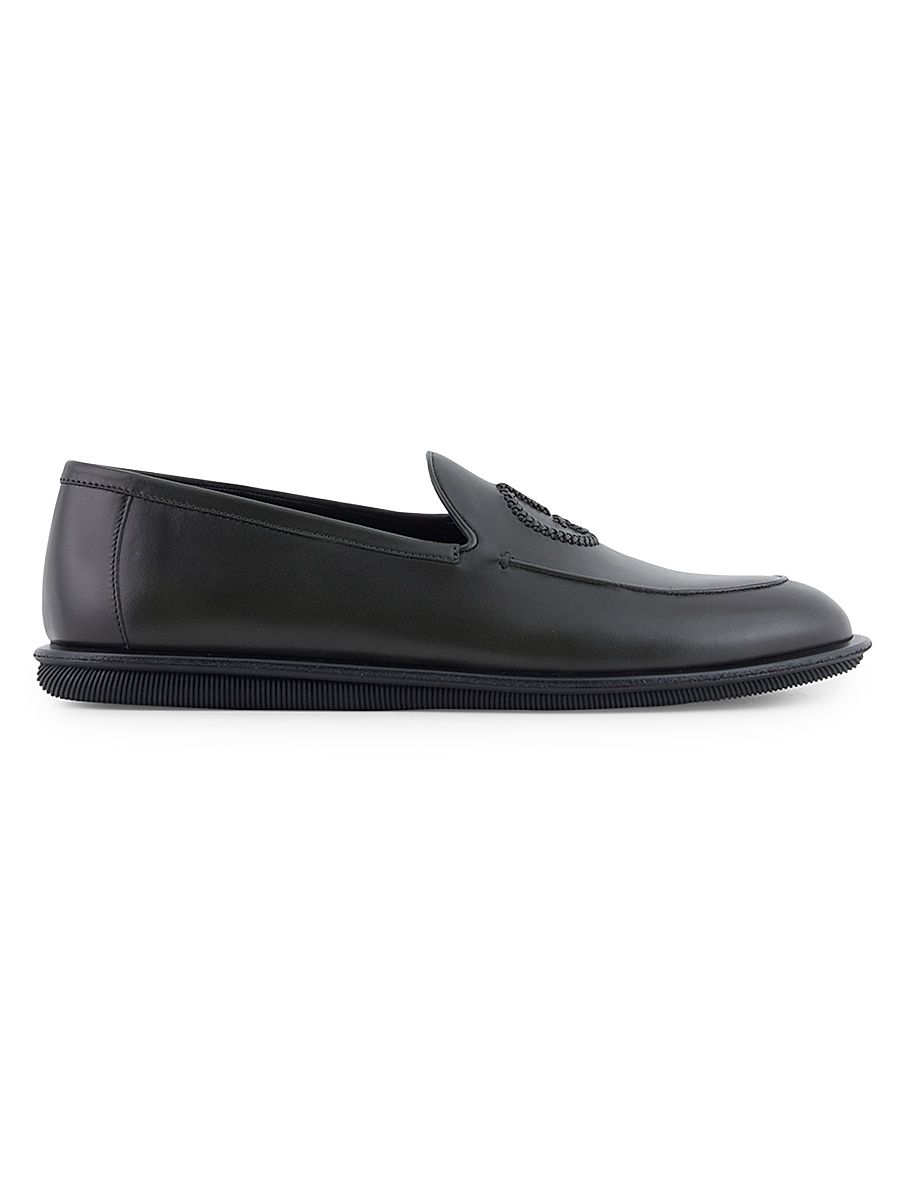Men's Logo Vintage Leather Slip-On Loafers - Black - Size 11