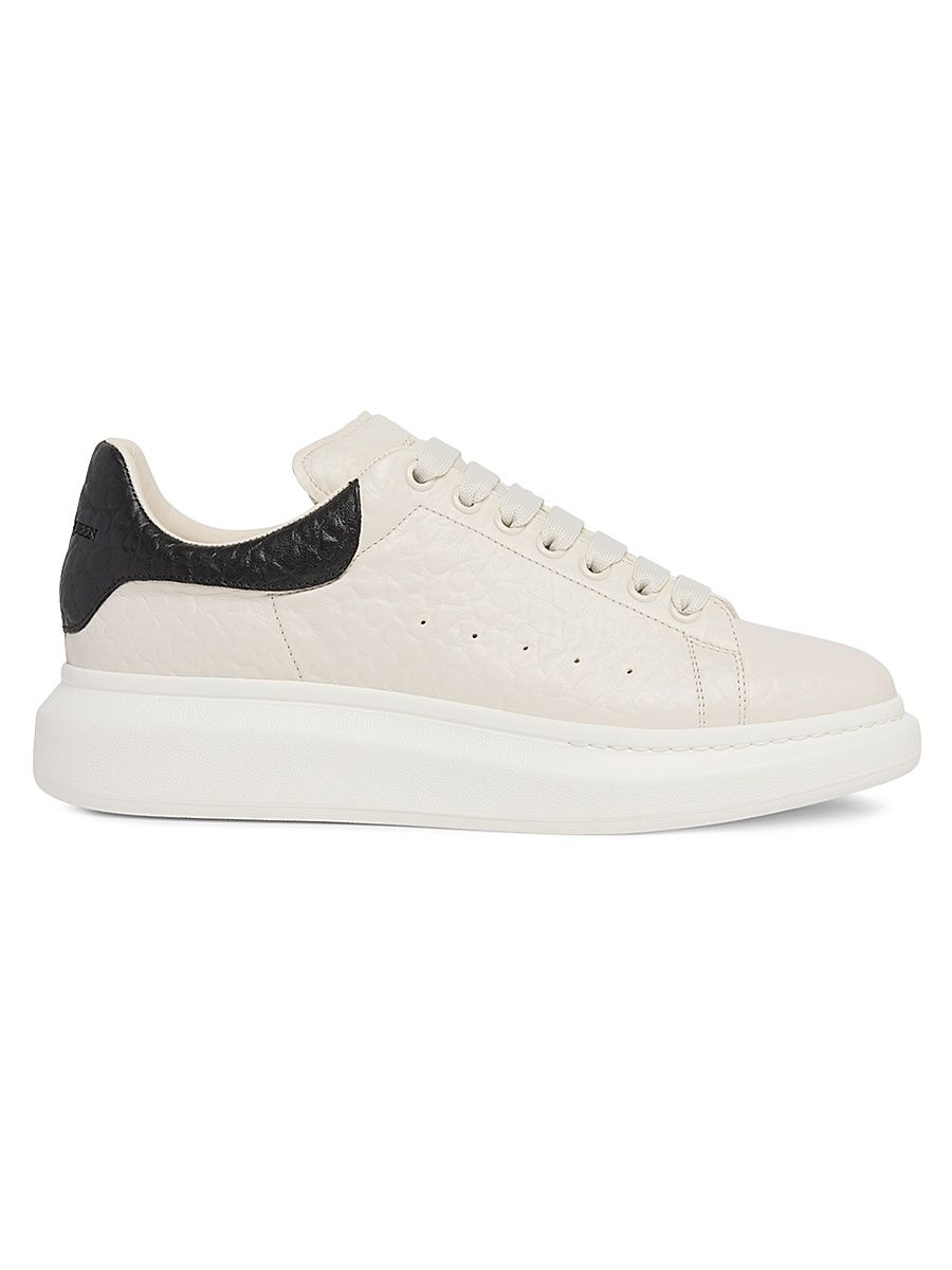 Men's Oversized Grainy Leather Low-Top Sneakers - White Black - Size 11