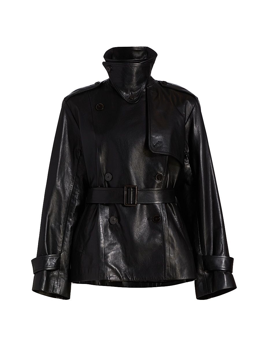 Women's Iggy Double-Breasted Leather Jacket - Black - Size XS