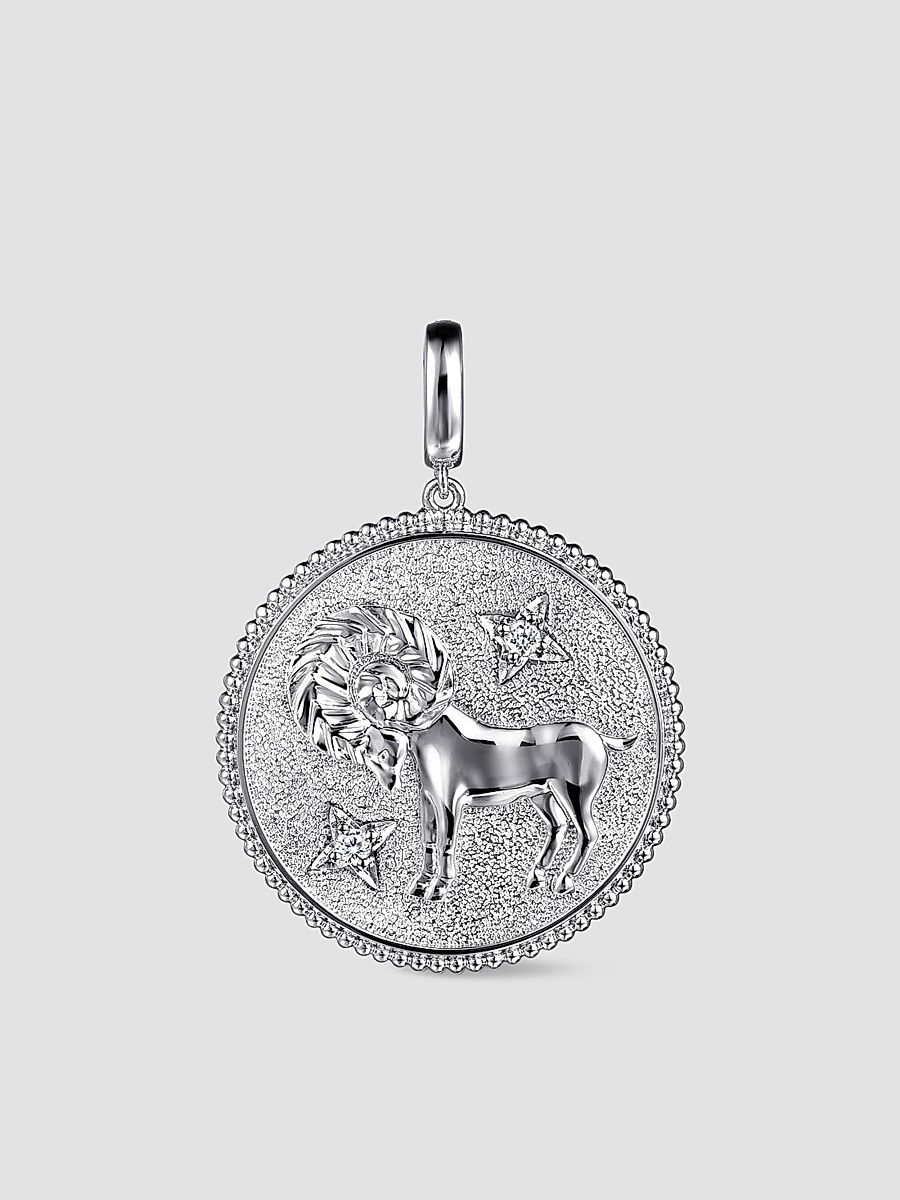 Gabriel & Co Women's Bujukan Sterling Silver & White Sapphire Aries Medallion Pendant - Sterling Silver