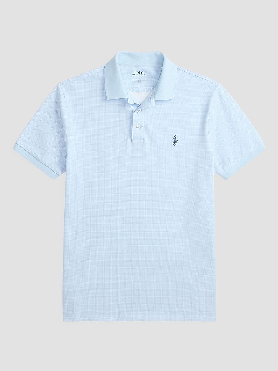 Men's Custom-Slim-Fit Stretch Mesh Polo Shirt - Small Glen Pebble Blue - Size Medium