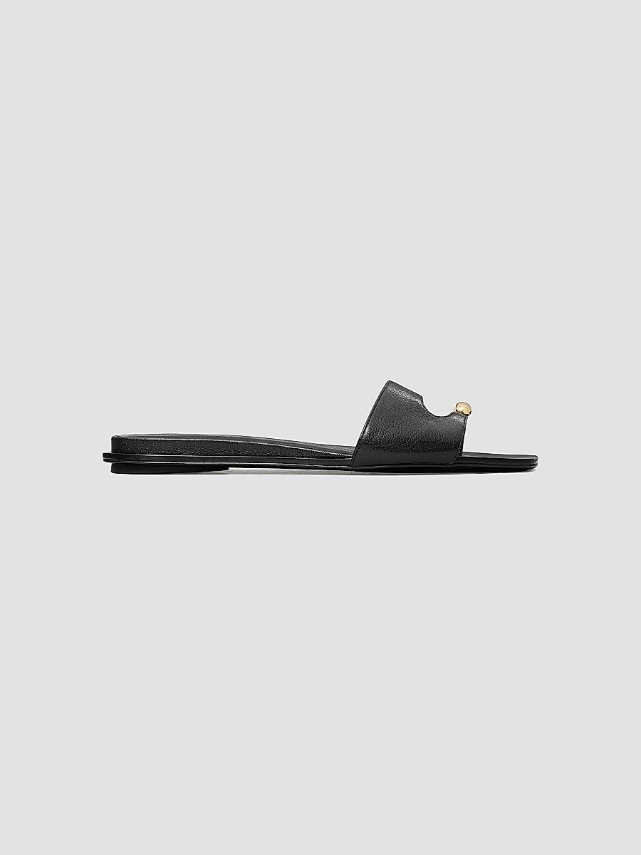 Tory Burch Women's Pierced Leather Slide Sandals - Perfect Black - Size 9.5