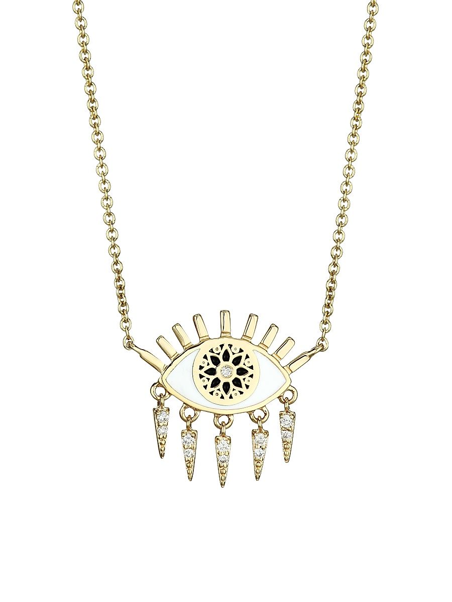 Women's 14K Yellow Gold, Enamel & Diamond Kaleidoscope Eye Fringe Pendant Necklace - Yellow Gold