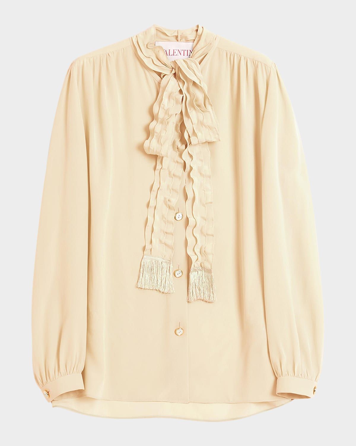 Ruffle Tie-Neck Silk Blouse