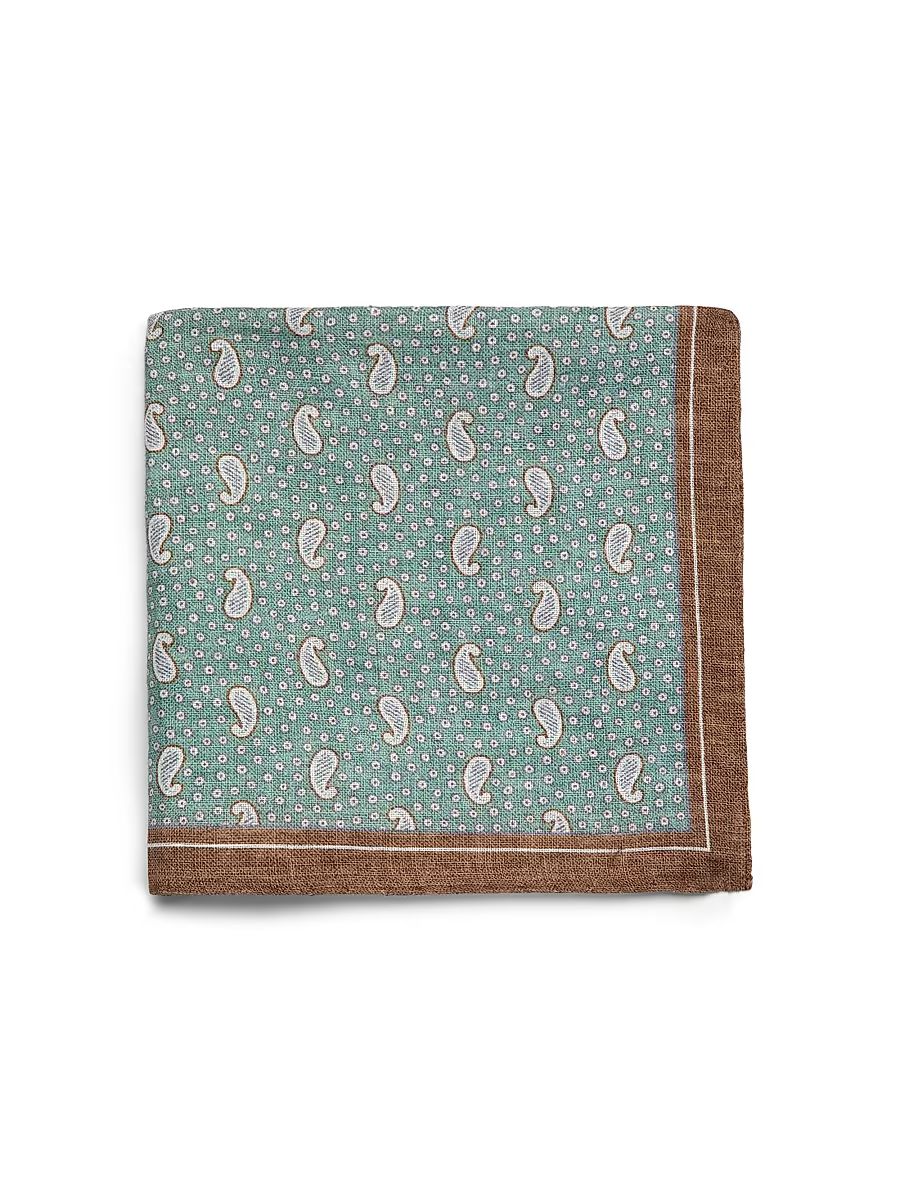 Men's Paisley Linen Pocket Square - Green