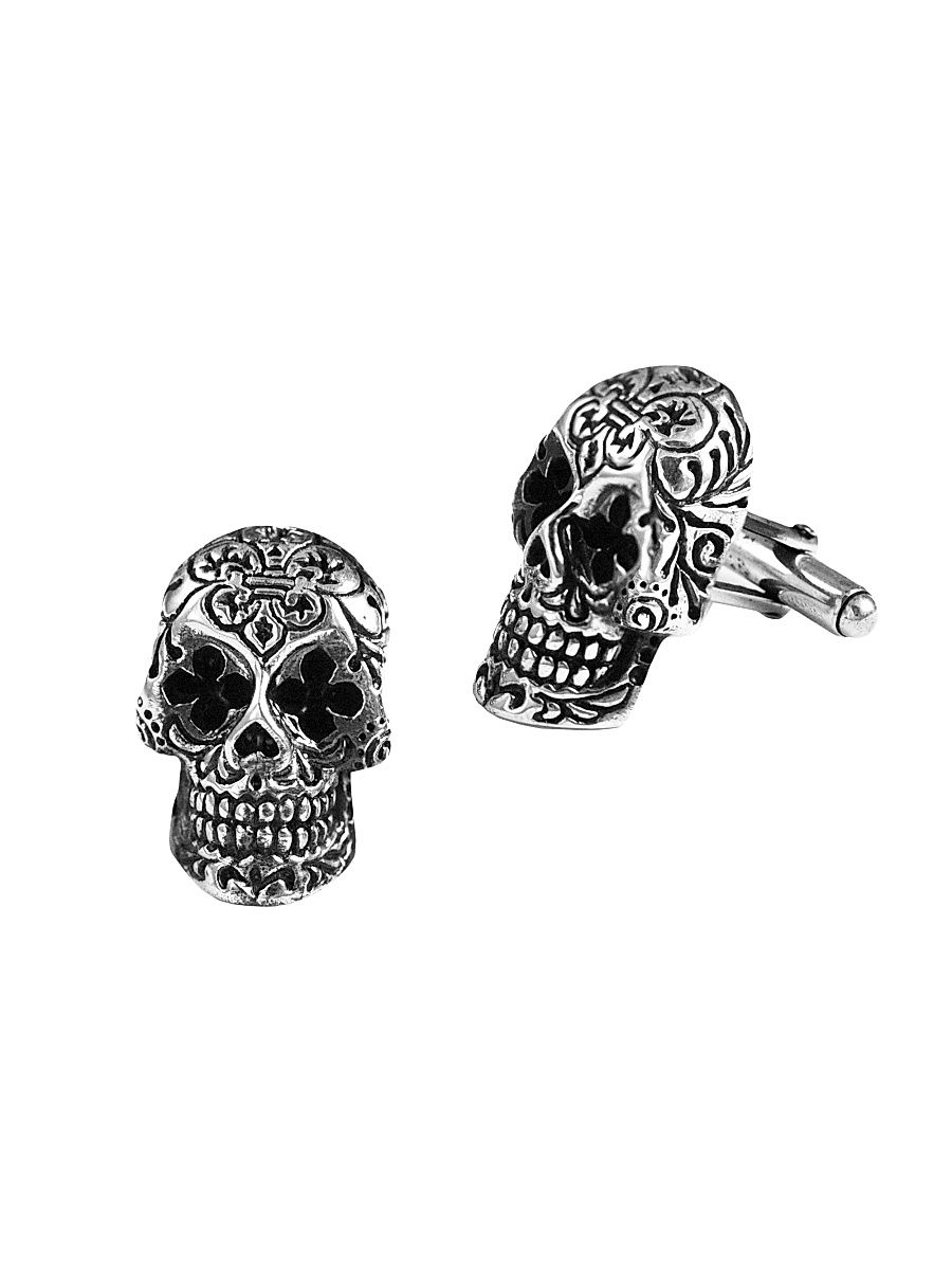 Men's Dead Day Skull Sterling Silver Cufflinks - Silver