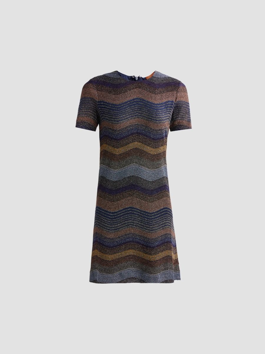 Missoni Women's Wave Motif Short-Sleeve Mini Dress - Violet Gold Black - Size 0