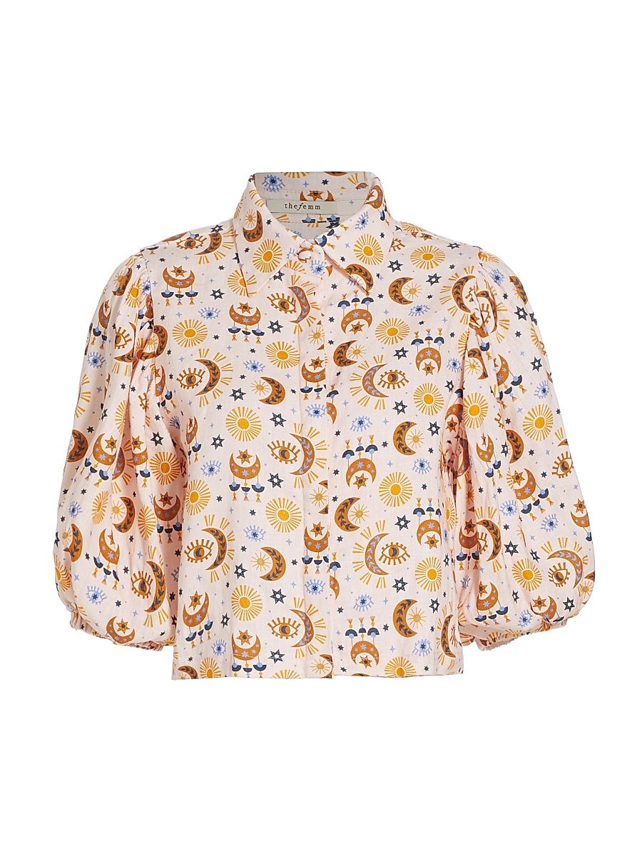 Women's Kengy Printed Puff-Sleeve Top - Printed Pink - Size XL