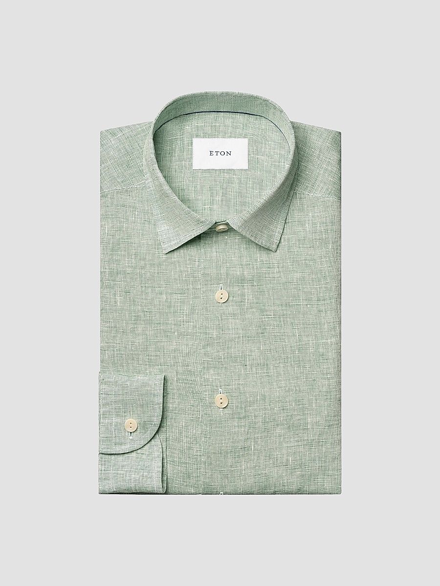 Eton Men's Linen Long-Sleeve Shirt - Mid Green - Size XXL