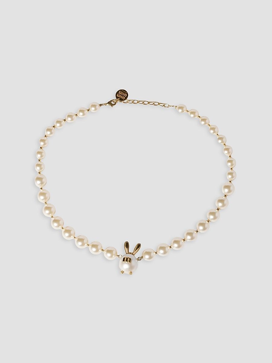 Women's Metal and Pearl Necklace - White Multi