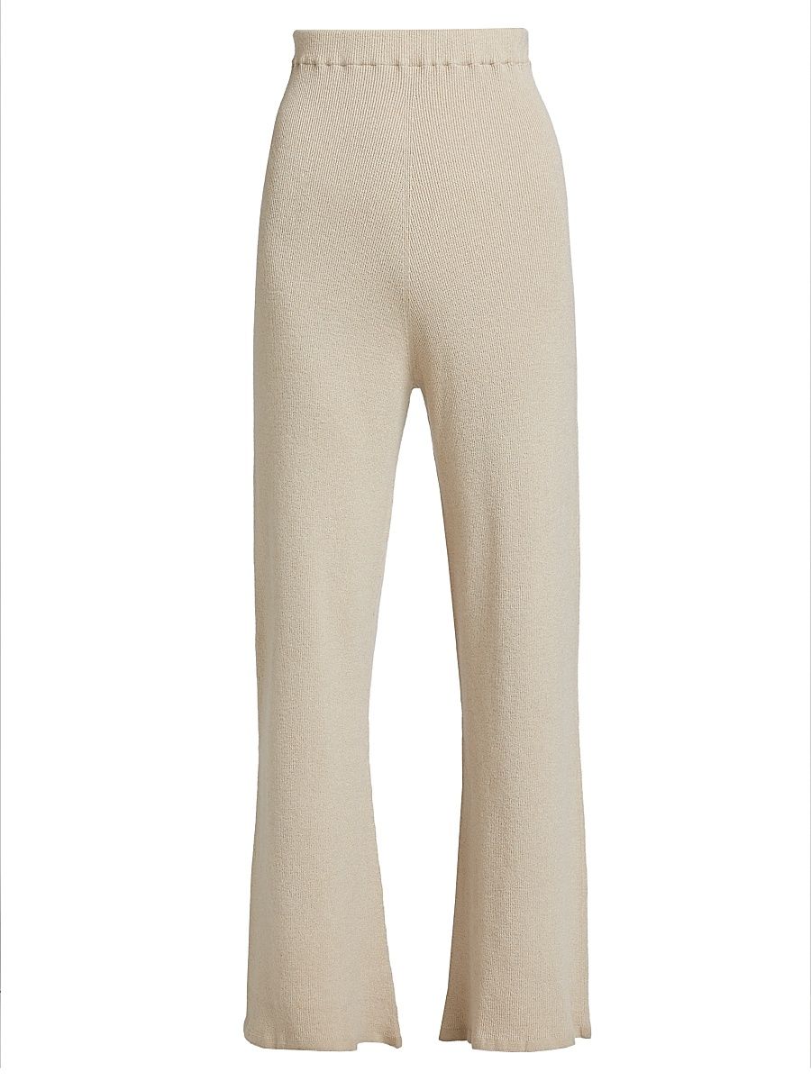 Women's Delicash Silk-Cashmere Knit Flared Pants - Oatmeal - Size Large
