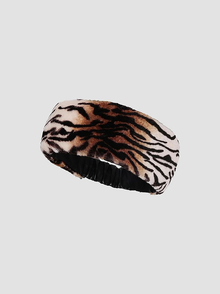 Gorski Women's Select Shearling Lamb Headband - Beige Tiger Print