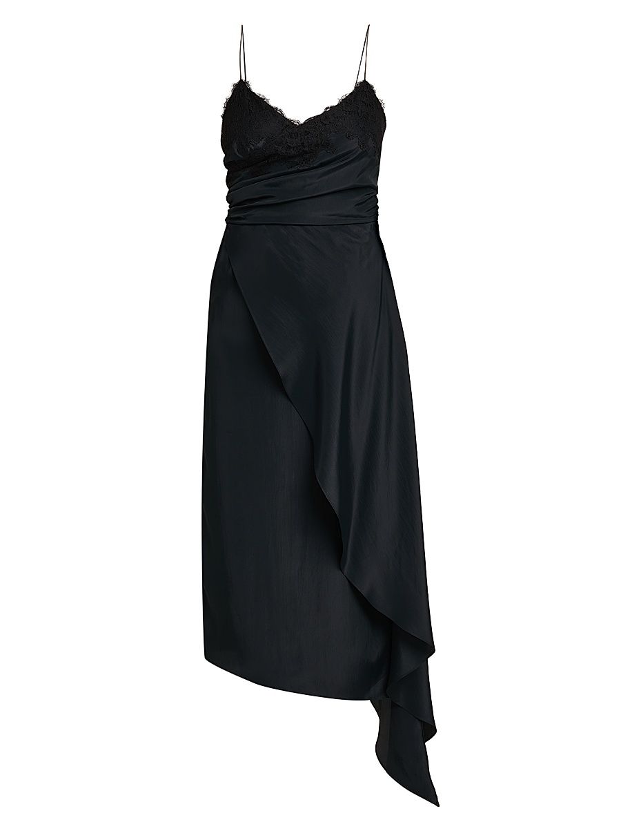 Women's Lace & Satin Wrap-Style Dress - Black - Size 6