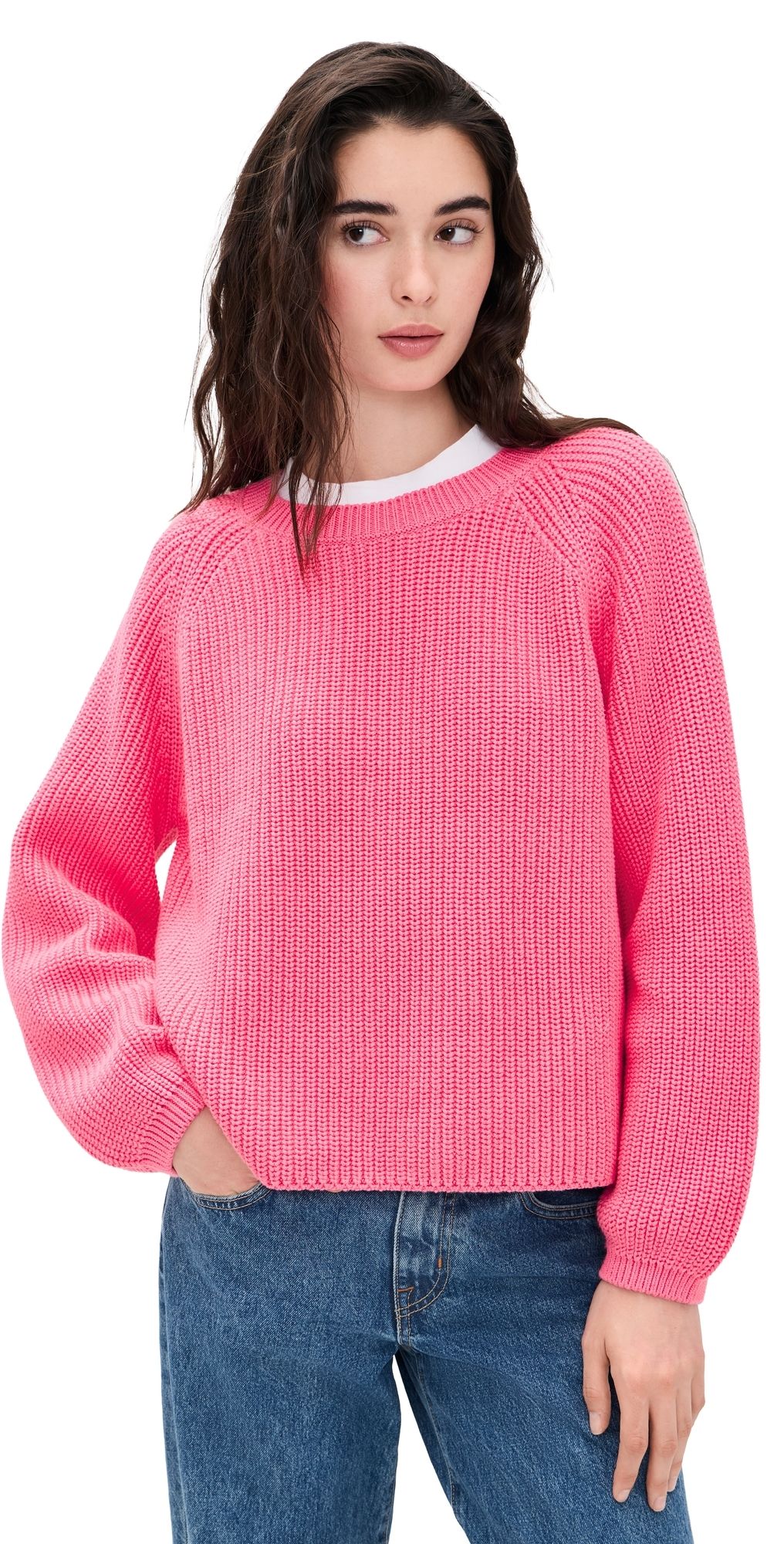 Closed Crew Neck Long Sleeve Sweater Peony Pink M