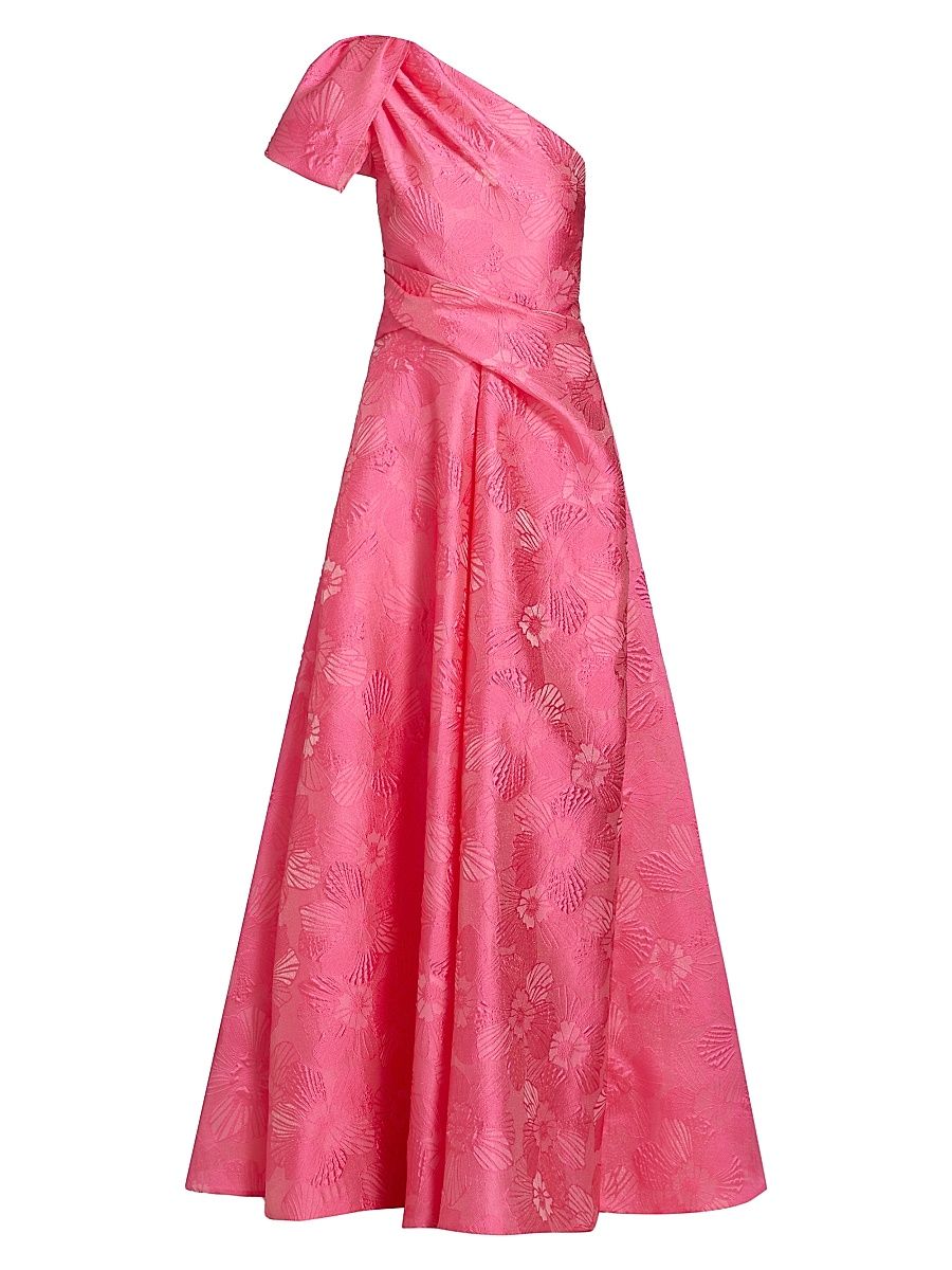 Women's Floral Jacquard One-Shoulder Gown - Opera - Size 8