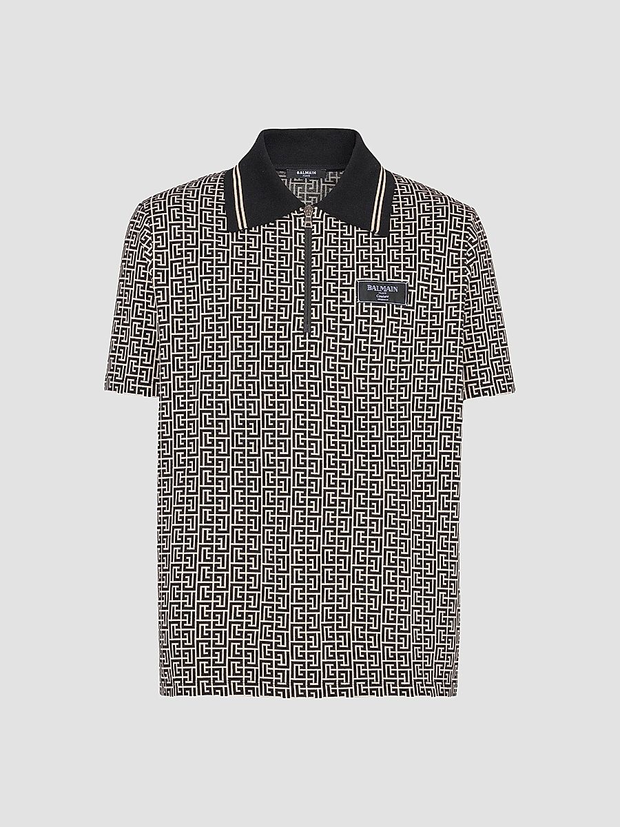 Balmain Men's Logo Jacquard Polo Shirt - Ivoire Noir - Size XS