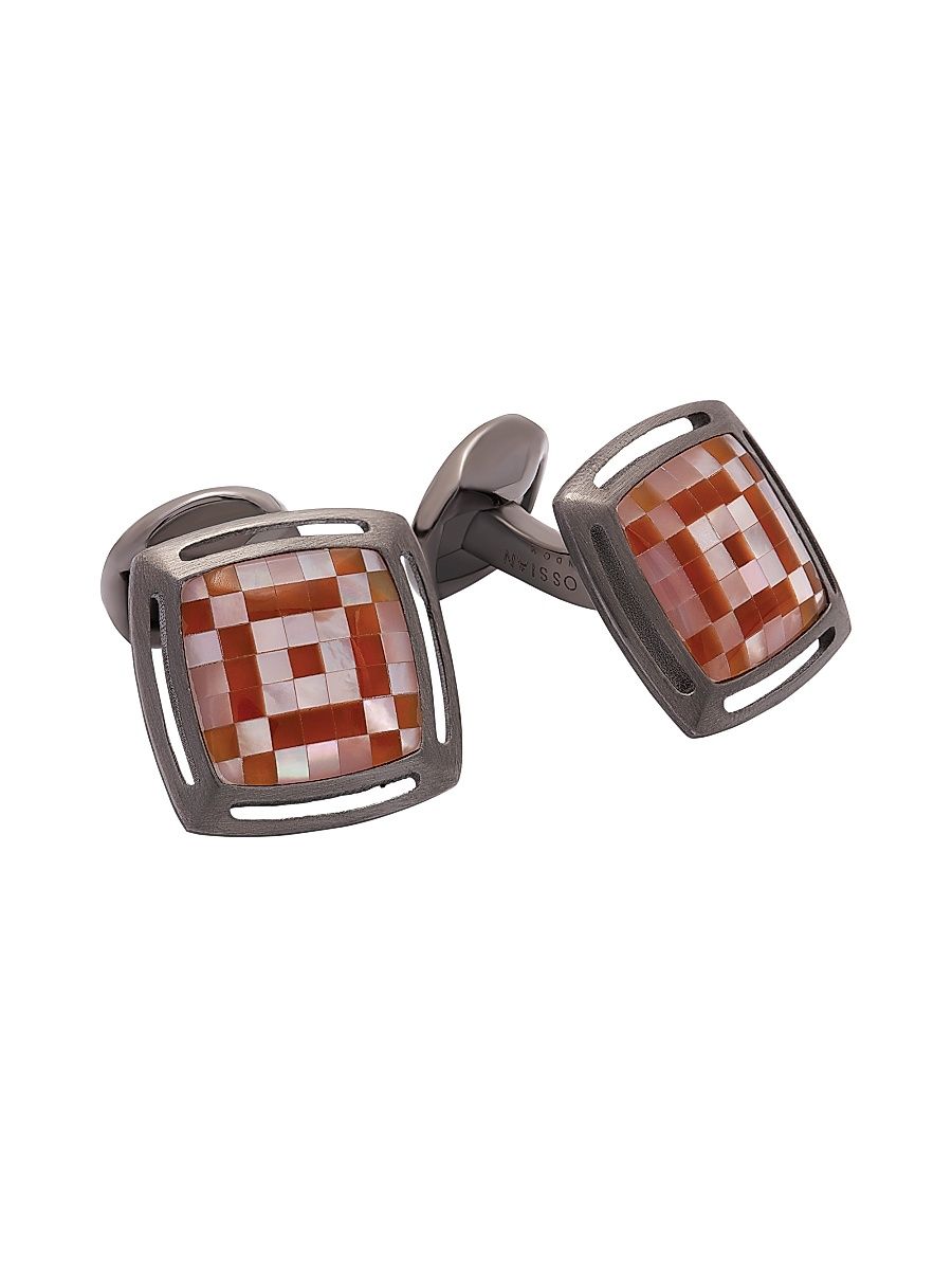 Men's Mother-of-Pearl, Agate & Sterling Silver Art Deco Mosaic Cufflinks - Red