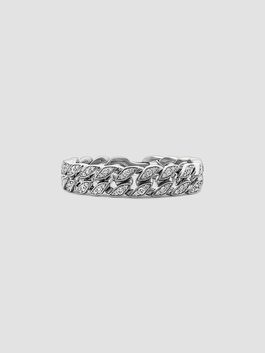 David Yurman Men's Curb Chain Bracelet in Sterling Silver - Diamond - Size Large